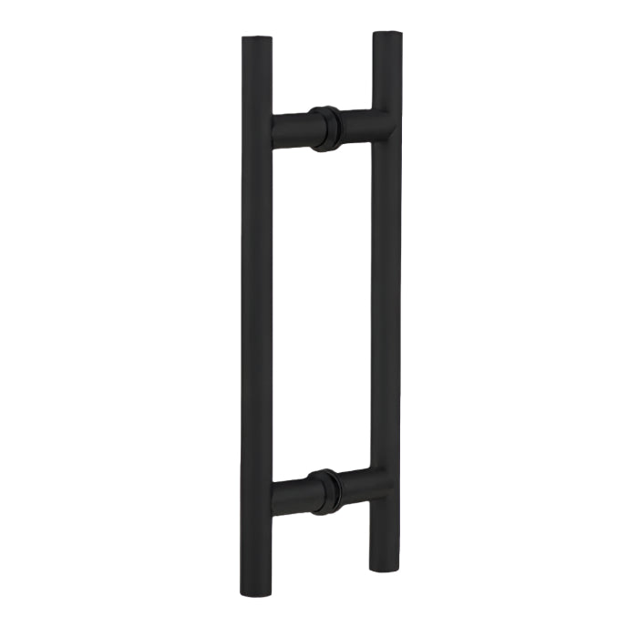 Richelieu 87H2R ladder pull for glass doors, front view in matte black.