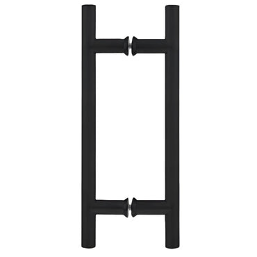 Richelieu 87H2R ladder pull for glass doors, side view in matte black.