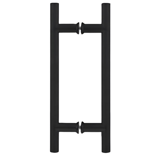 Richelieu 87H2R ladder pull for glass doors, side view in matte black.