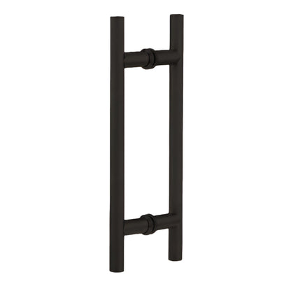Richelieu 87H2R ladder pull for glass doors, front view in oil-rubbed bronze.