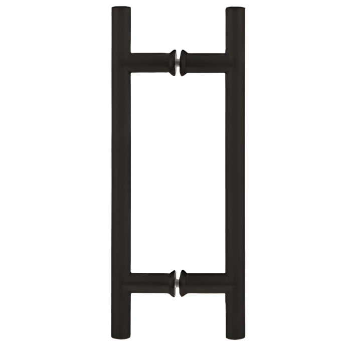 Richelieu 87H2R ladder pull for glass doors, side view in oil-rubbed bronze.