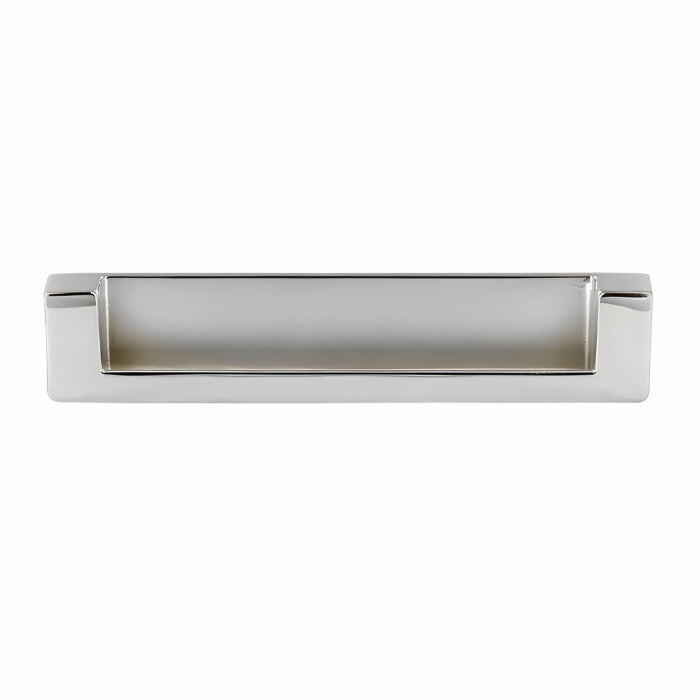 Richelieu 8971 recessed metal pull in chrome front view showing flush profile and recessed opening.