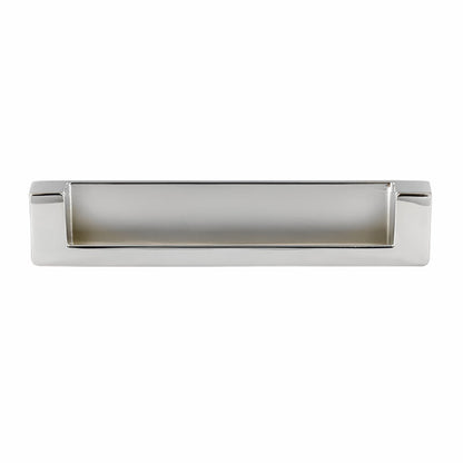 Richelieu 8971 recessed metal pull in chrome front view showing flush profile and recessed opening.
