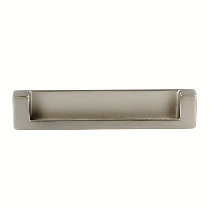 Richelieu 8971 modern recessed metal pull in brushed nickel front view showing flush profile and recessed opening.