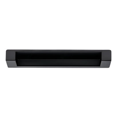 Richelieu 8971 recessed metal pull in matte black top view showing flush profile and recessed opening.