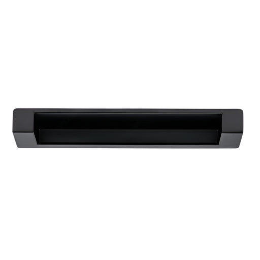 Richelieu 8971 recessed metal pull in matte black top view showing flush profile and recessed opening.