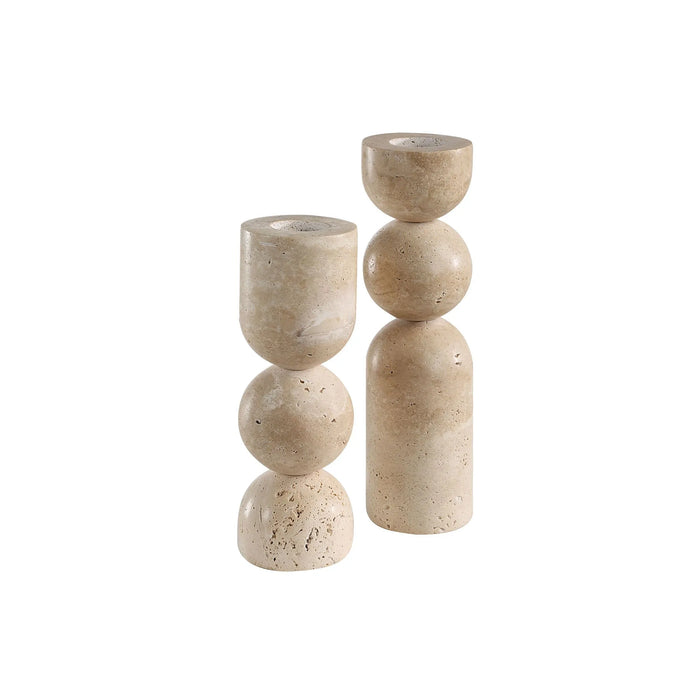 Amarena Candle Holder Set – Travertine, Natural Finish
