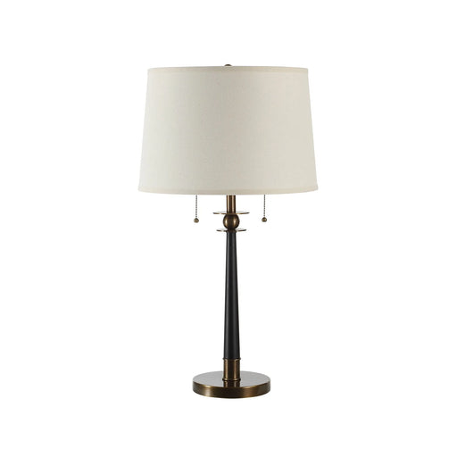 Desk lamp with a white shade on a white background