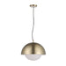 Gold pendant light with white bulb on a white background