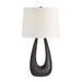 Living room accent table lamp with a dark wooden base and white lampshade on a white background