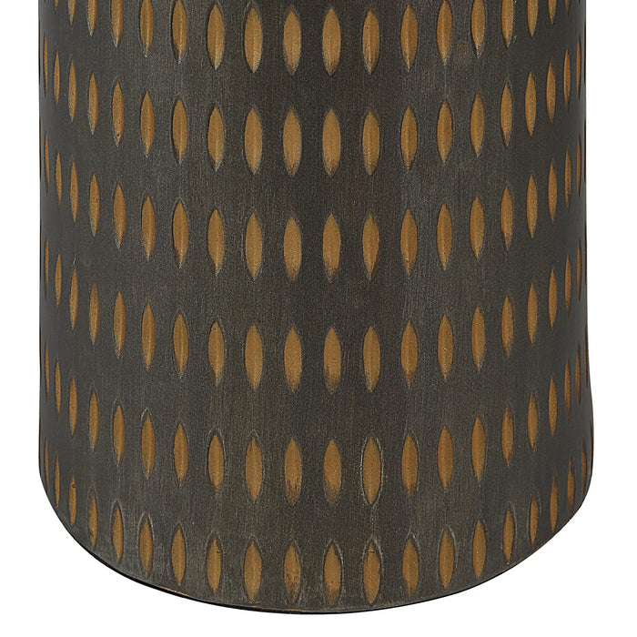 Close up of a brown textured floor lamp