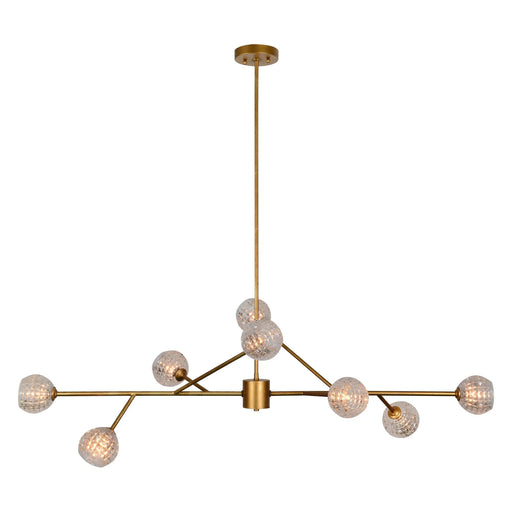 Gold chandelier with multiple glass bulbs on a white background