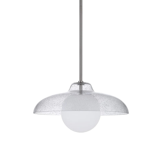Pendant light with textured glass shade on a white background