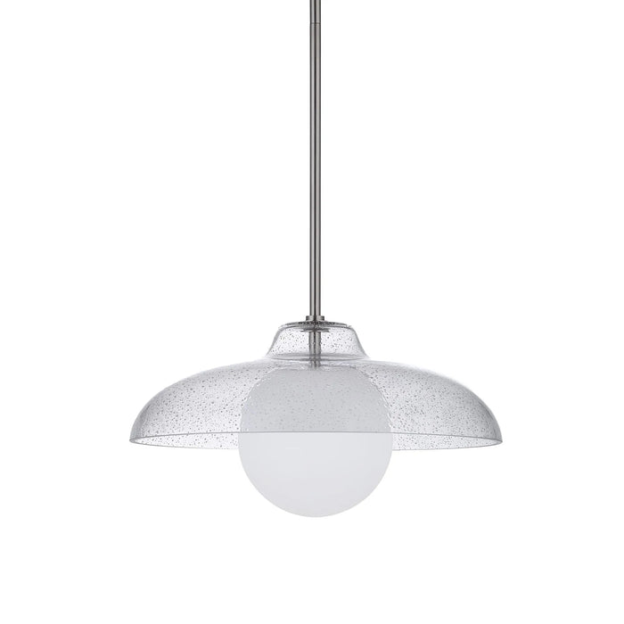 Pendant light with textured glass shade on a white background