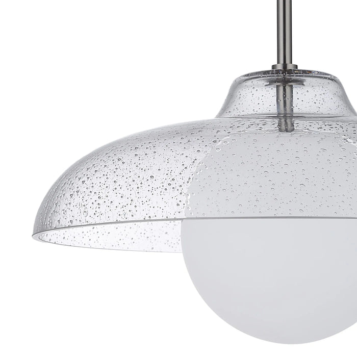 Pendant light with glass shade on a white background