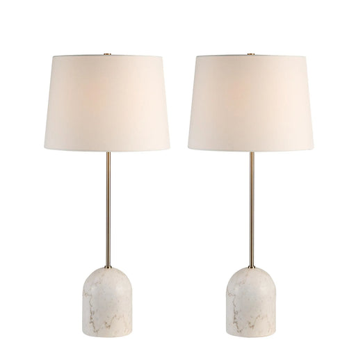 Two table lamps with marble bases on a white background