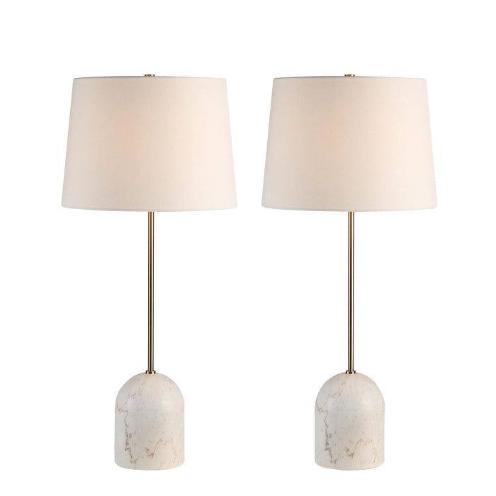 Two table lamps with marble bases on a white background