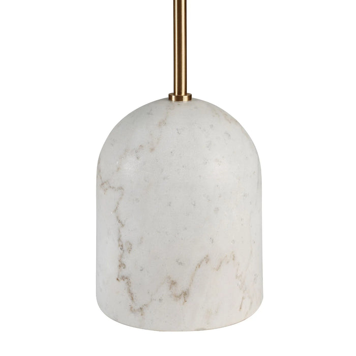 Marble-textured table light with gold fixture on a white background
