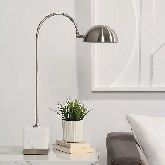 Edessa Table Lamp – White Marble & Brushed Nickel