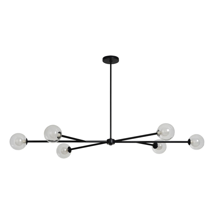 Modern black chandelier with multiple spherical glass shades on a white background
