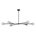 Modern black chandelier with multiple spherical glass shades on a white background