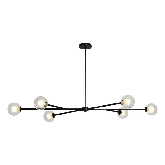 Modern black chandelier with multiple light bulbs on a white background