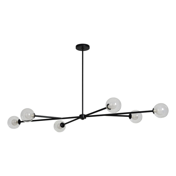 Modern black chandelier with multiple light bulbs on a white background