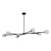 Modern black chandelier with multiple light bulbs on a white background