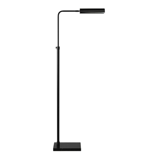 Black floor lamp with adjustable arm on a white background