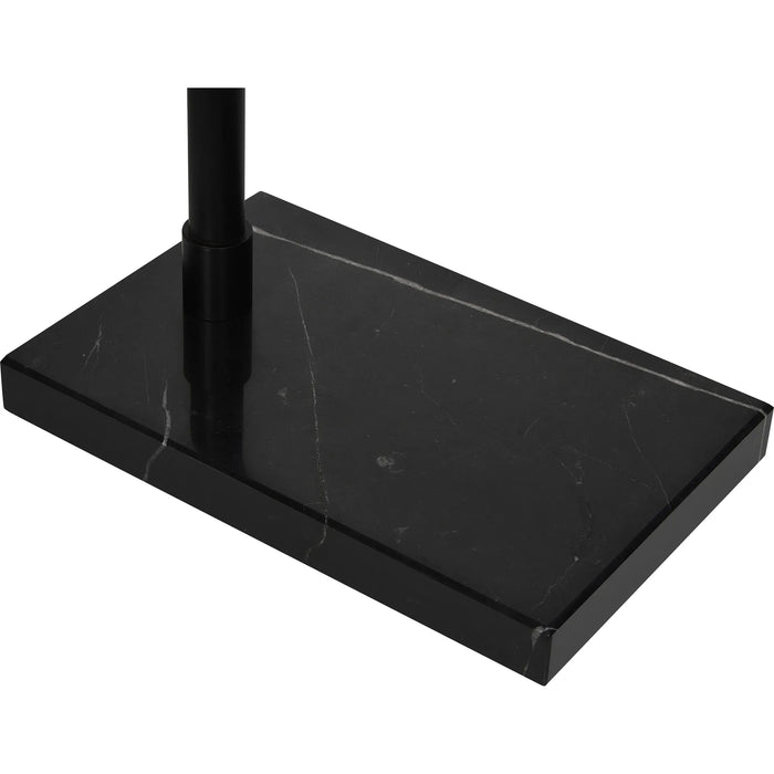 Black rectangular base with a central cylindrical rod on a white background