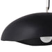 Black pendant dome light with a white bulb on a white background