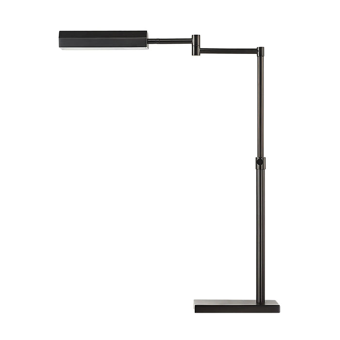 Black adjustable desk lamp on a white background