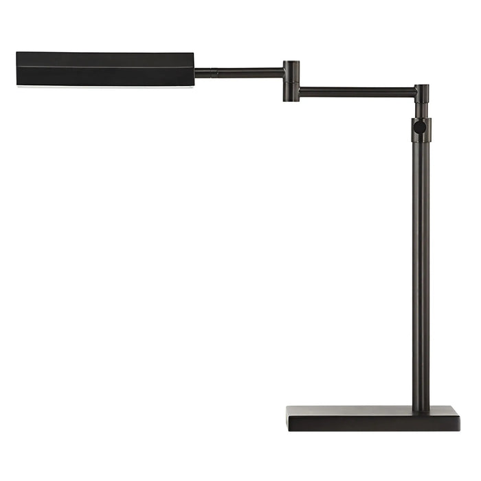 Black adjustable desk lamp on a white background