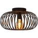 Ceiling light fixture with woven metal design on a white background