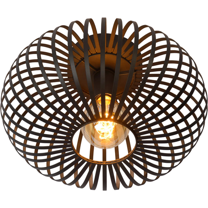 Decorative ceiling light fixture with woven design on a white background