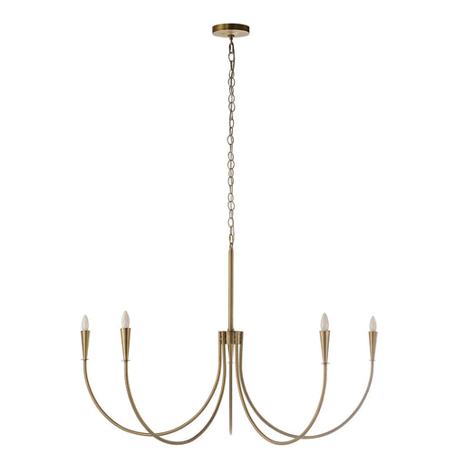 Gold chandelier with five arms on a white background