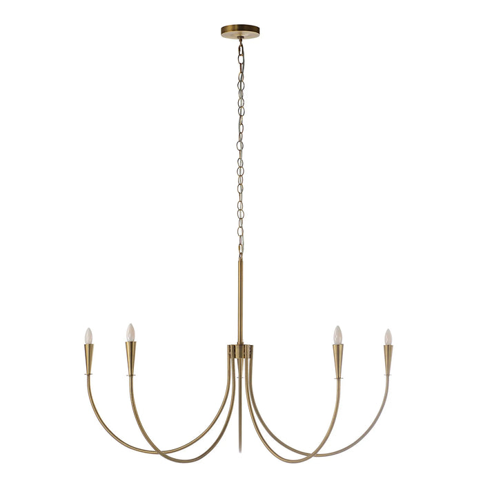 Gold chandelier with five arms on a white background