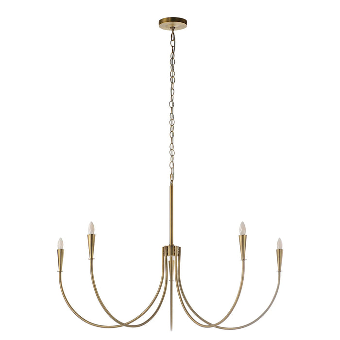 Gold chandelier with five arms on a white background