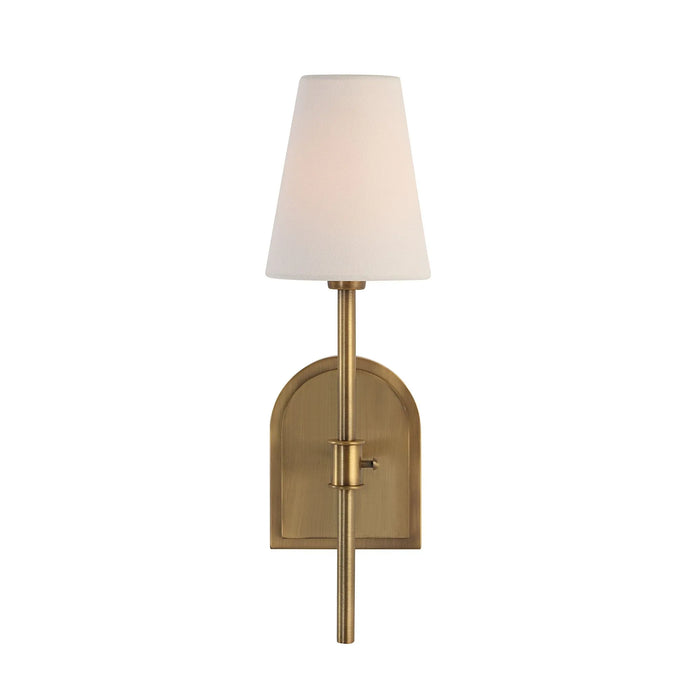 Montreux Wall Sconce – Antique Brushed Brass & Off-White Linen
