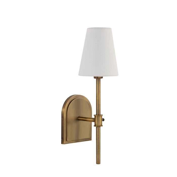 Montreux Wall Sconce – Antique Brushed Brass & Off-White Linen