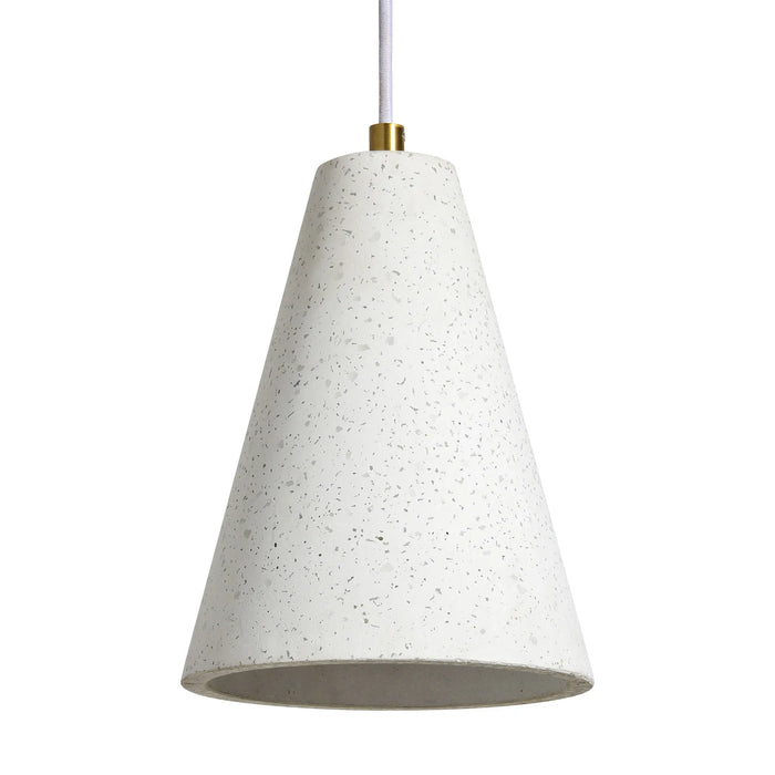 Concrete pendant light with gold accent on a white background