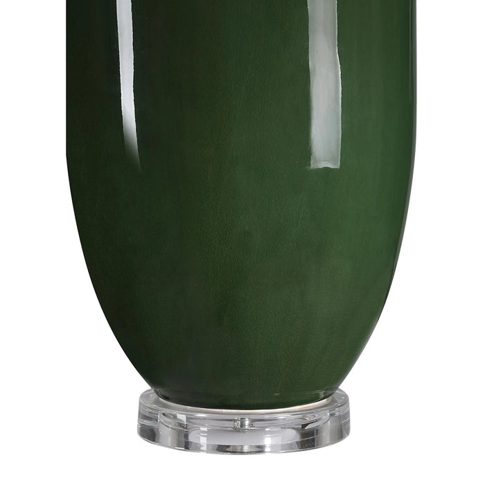 Green vase with a clear base on a white background