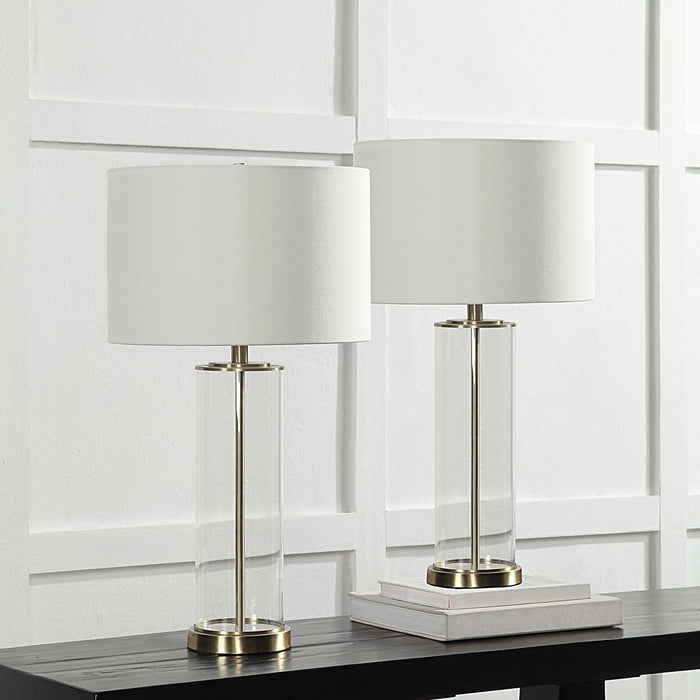 Saco Table Lamps – Clear Glass & Satin Brass (Set of 2)