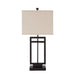 Table lamp with a beige rectangular shade on a white background