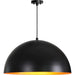 Black pendant light with a gold interior on a white background