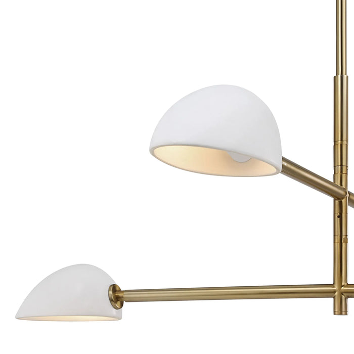 Modern wall lamp with white shades and gold metal arms on a white background