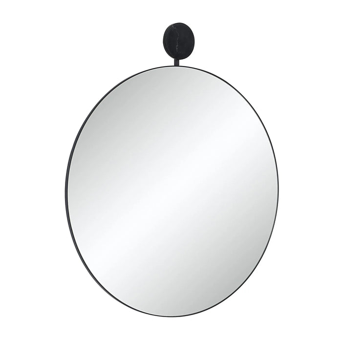 Adamas Round Wall Mirror – Matte Black with Marble Accent