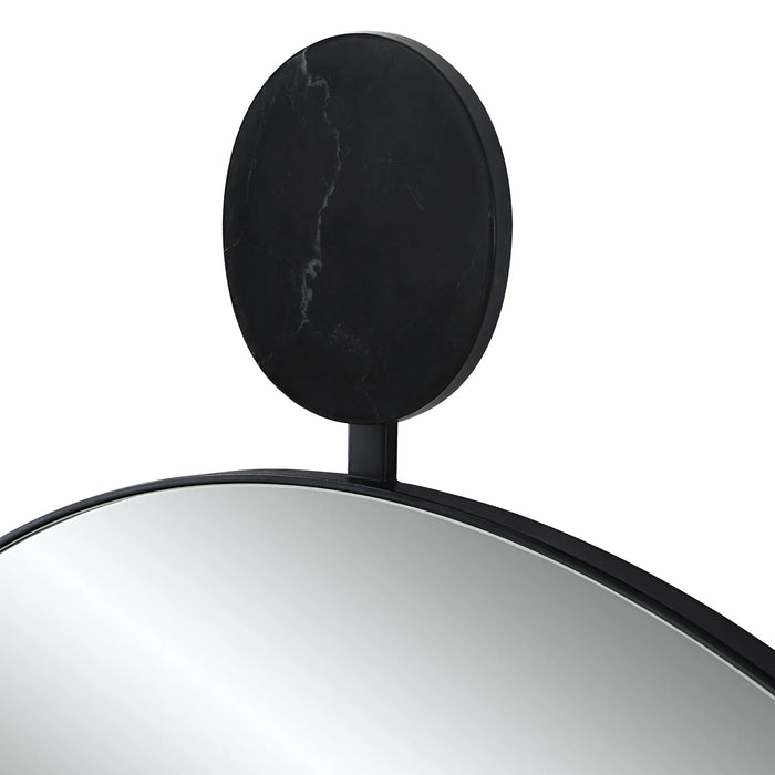 Adamas Round Wall Mirror – Matte Black with Marble Accent