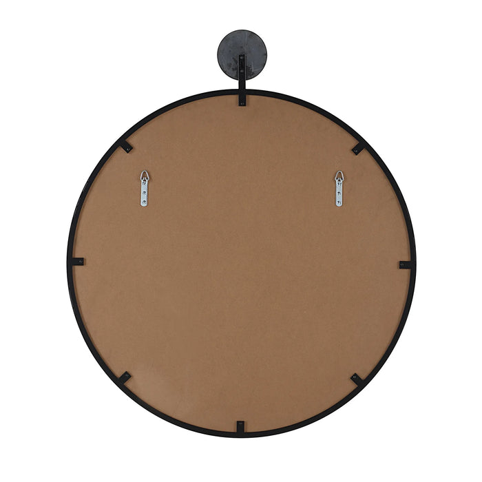 Adamas Round Wall Mirror – Matte Black with Marble Accent