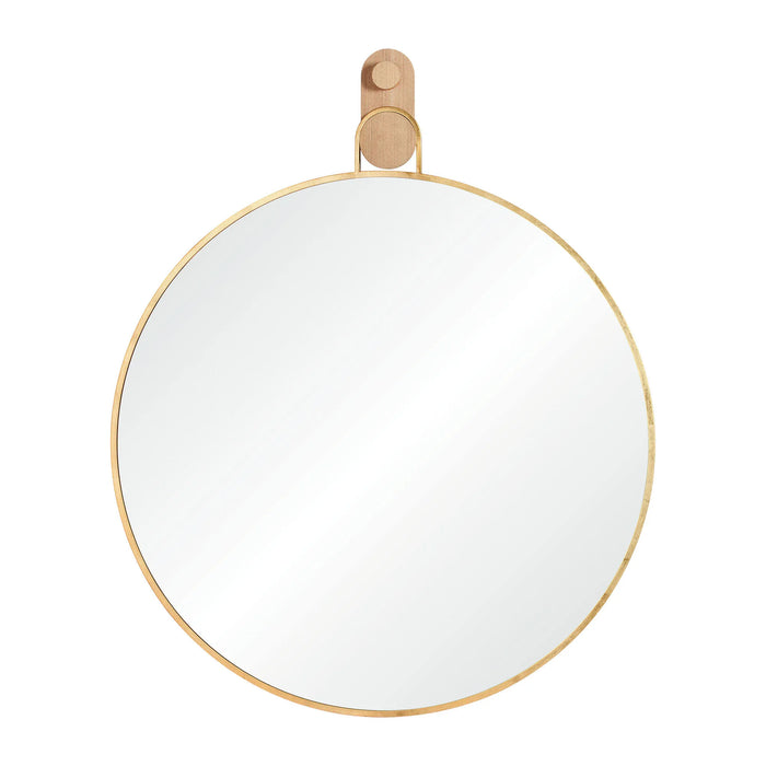 Kinsley Round Wall Mirror – Gold Leaf Frame with White Oak Accent